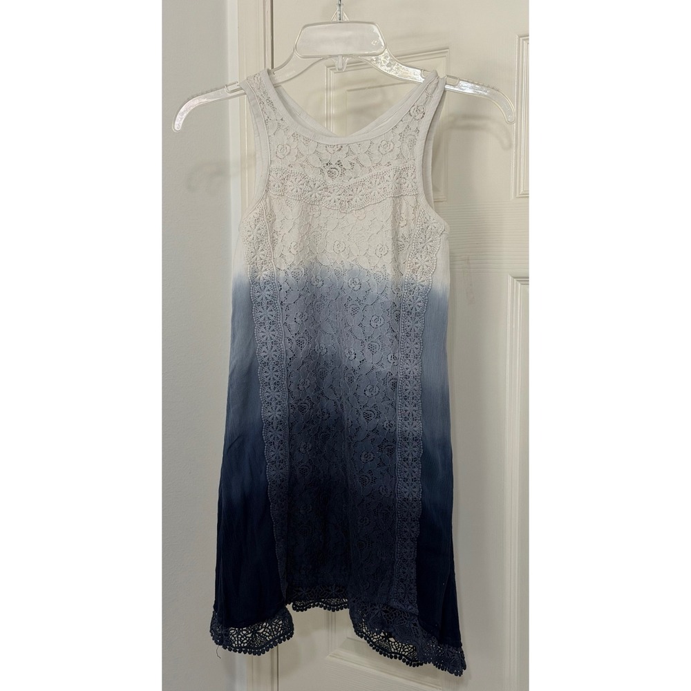 Abercrombie Kids sz 9/10 Girls Blue White Ombre Lace Boho Dress‎ spring beachy